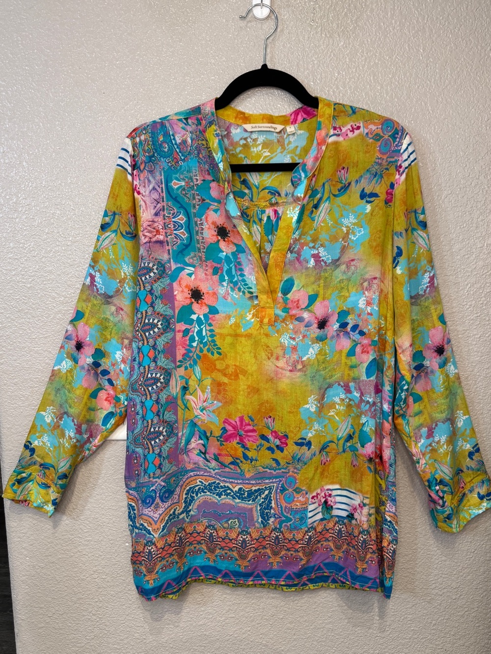 Soft Surroundings Floral Paisley Boho Tunic Blouse Size Small